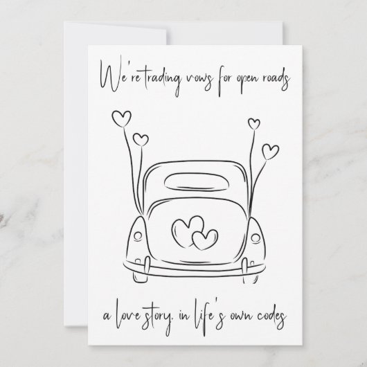 モダンな新婚カップルの秘密の結婚発表 招待状 (正面)