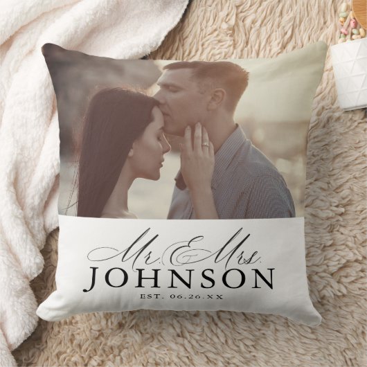 モダンな新婚夫婦のウェディングフォトクッション クッション (ブランケット)