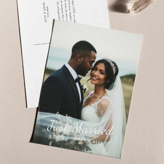モダンな新婚結婚写真の発表 ポストカード