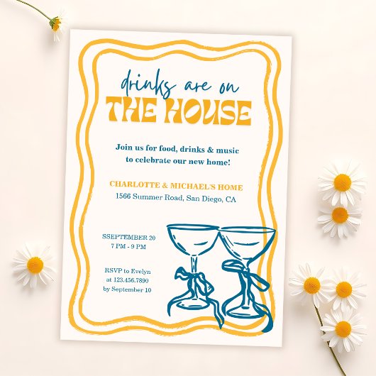 モダンな新居お披露目パーティー Drinks Are on the House 招待状