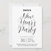 モダンな新年のお祝いパーティー ブラック&ホワイト 招待状 (正面)