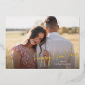 モダンな新年のスクリプトシンプルフォト 箔シーズンカード (正面)