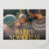モダンな新年の写真 ゴールドの花火 箔シーズンカード (正面)