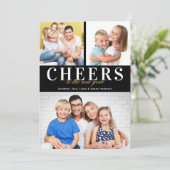 モダンな新年の挨拶カード　ブラック　「新しい年に乾杯」　メッセージ　3枚の写真 シーズンカード (スタンド正面)