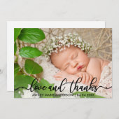 モダンな新生児の愛および感謝の写真カード 案内状 (正面/裏面)