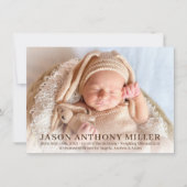 モダンな新生児の生まれたばかりのな男の子の誕生Stats |の写真 案内状 (正面)