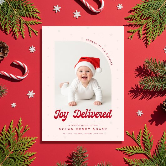 モダンな新生児の誕生発表アーチ写真カード シーズンカード