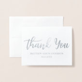 モダンな新生児は銀ぱくのメッセージカード感謝していしています 箔カード (封筒付き正面)