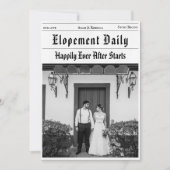 モダンな新聞風の秘密結婚式の報告 招待状 (正面)