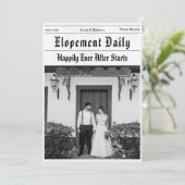 モダンな新聞風の秘密結婚式の報告 招待状 (スタンド正面)