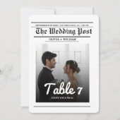 モダンな新聞風の結婚式テーブルナンバー(写真入り) 招待状 (正面)