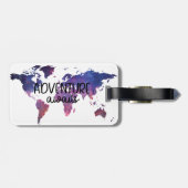モダンな旅行冒険はガーリーな地図を待ちます ラゲッジタグ (裏面横)