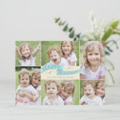 モダンな旗の休日写真カード - 青 シーズンカード (スタンド正面)