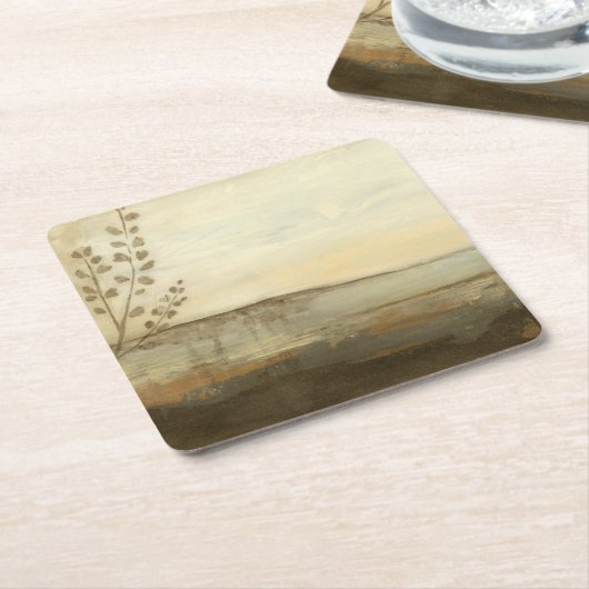 モダンな日没の景色の油絵 スクエアペーパーコースター (アングル)