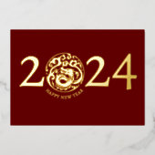 モダンな旧正月 ゴールドドラゴン 箔シーズンカード (正面)