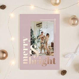 モダンな明るいクリスマスツリーの写真　ダスティーローズ 箔シーズンカード