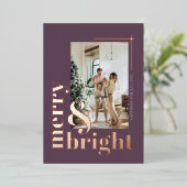 モダンな明るいラベンダー色のクリスマス フォトカード 箔シーズンカード (立ち正面)