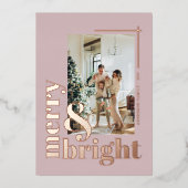 モダンな明るい写真のダスティーローズクリスマス 箔シーズンカード (正面)