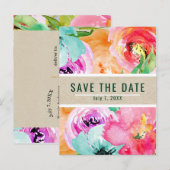 モダンな明るい花の水彩画のSave the Date 案内ポストカード (正面/裏面)
