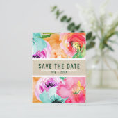 モダンな明るい花の水彩画のSave the Date 案内ポストカード (スタンド正面)