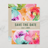 モダンな明るい花の水彩画 Save the Date 案内ポストカード (正面/裏面)