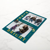 モダンな明るい2枚の写真のターコイズブルーのエレガント 箔シーズンカード (回転した状態)