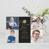 モダンな昔と今の4枚の写真卒業パーティー 招待状 (スタンド正面)