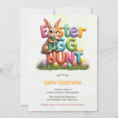 モダンな春のウサギのイースターエッグハントパーティー 招待状 (正面)