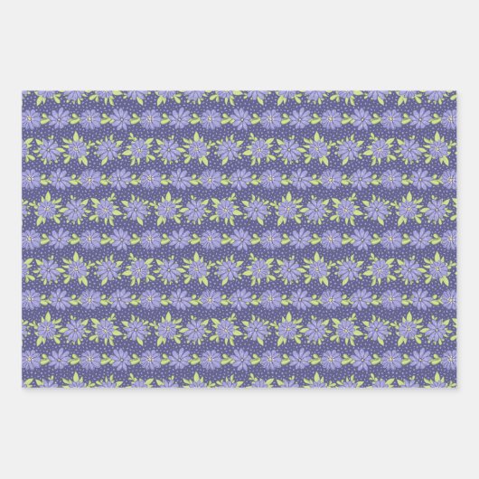 モダンな春のライラック紫の花の花柄 ラッピングペーパーシート (正面3)