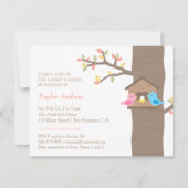 モダンな春の巣箱の巣の鳥のベビーシャワー 招待状 (正面)