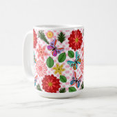 モダンな春の庭の蝶の花のデザイン コーヒーマグカップ (正面左)