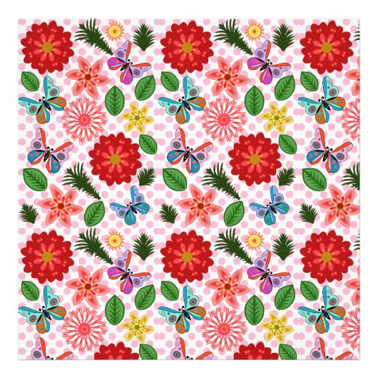 モダンな春の庭の蝶の花のデザイン フォトプリント            (正面)