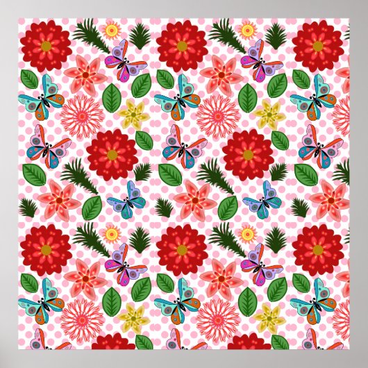 モダンな春の庭の蝶の花  ポスター (正面)