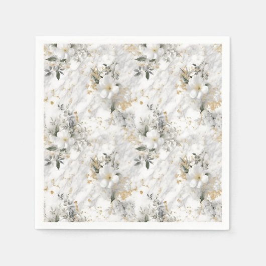 モダンな春の花を飾った大理石のウェディングシャワー スタンダードカクテルナプキン (正面)