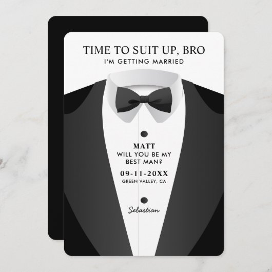 モダンな時代にスーツを着こなせ、ブラザー、ベストマン 招待状 (正面/裏面)