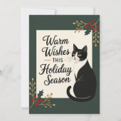 モダンな暖かい願いを込めた猫のクリスマスホリデー フラットカード シーズンカード (正面)