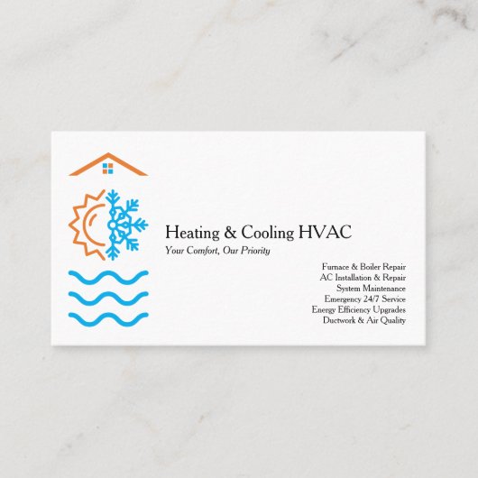 モダンな暖房・冷房の専門家 HVAC 名刺 (正面)