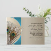 モダンな暗灰色の水の孔雀の結婚式招待状 招待状 (スタンド正面)