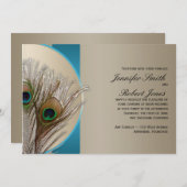 モダンな暗灰色の水の孔雀の結婚式招待状 招待状 (正面/裏面)