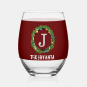 モダンな暗赤灰色のモノグラム ステムなしワイングラス (正面)