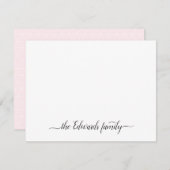 モダンな書道のエレガントな姓のシックなピンク ノートカード (正面/裏面)