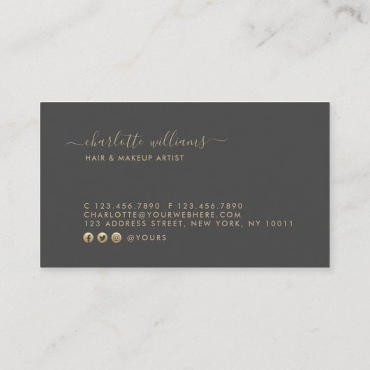 モダンな書道のエレガントな金ゴールドの赤面のピンク及び灰色 名刺 (裏面)