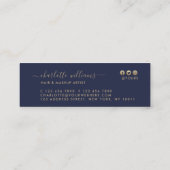 モダンな書道のシックな金ゴールドのピンク及び真夜中の青 スキニー名刺 (裏面)