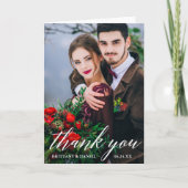 モダンな書道の結婚式の写真Wの折目は感謝していしています カード (正面)