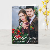 モダンな書道の結婚式の写真Wの折目は感謝していしています カード (黄色い花)