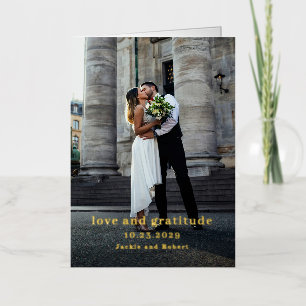 モダンな最低限のデザインの写真 結婚式のお礼 箔グリーティングカード
