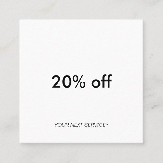 モダンな最小主義のきれいなタイポグラフィのレイアウトの割引 スクエア名刺 (正面)