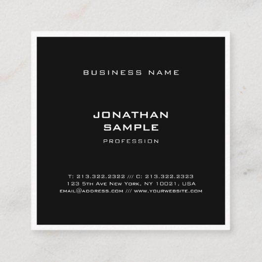 モダンな最小主義のエレガントな白黒の上のテンプレート スクエア名刺 (裏面)