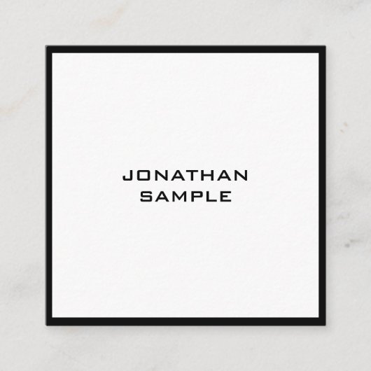 モダンな最小主義のエレガントな白黒の上のテンプレート スクエア名刺 (正面)