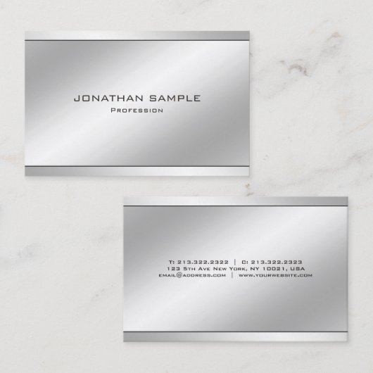 モダンな最小主義のエレガントな銀製のプロフェッショナル 名刺 (正面/裏面)